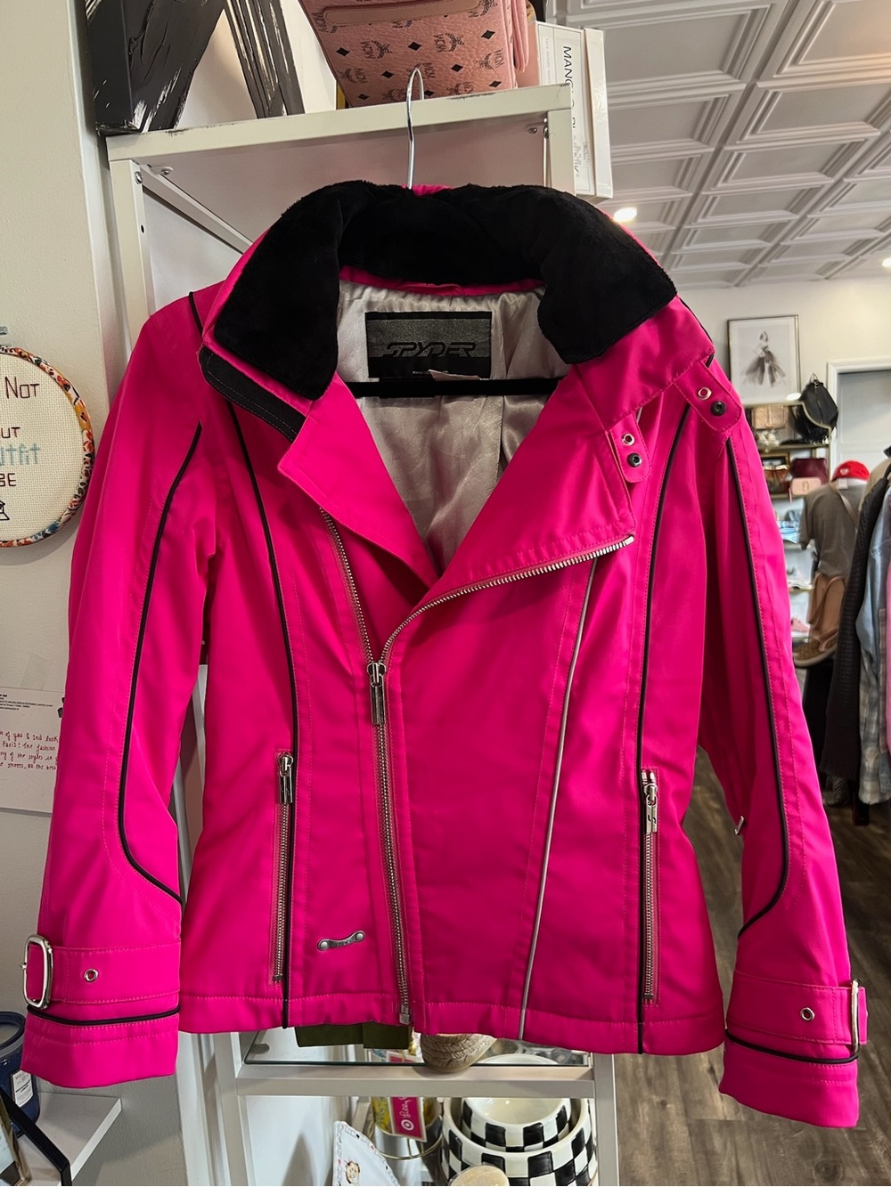 Spyder Hot Pink Ski Jacket with Black Collar
